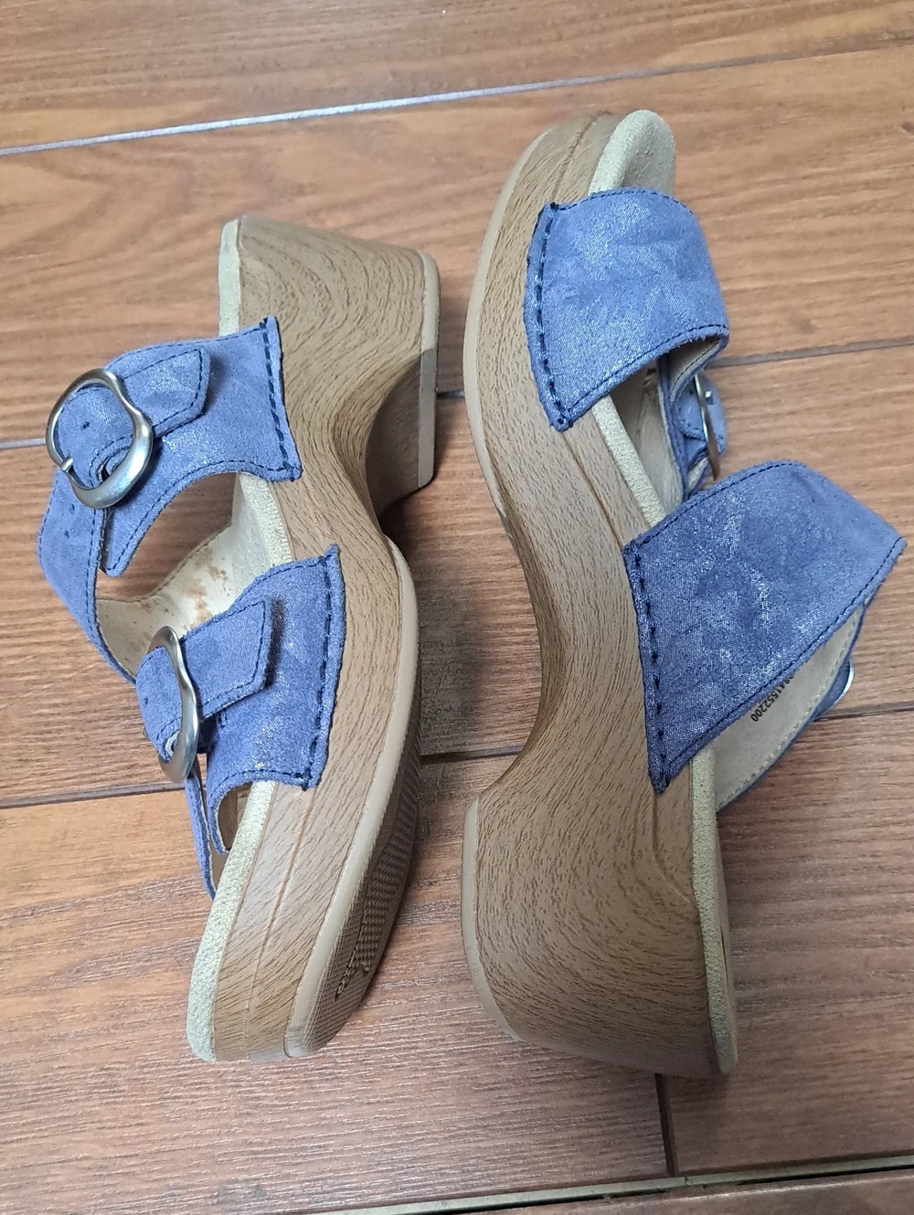 Dansko Sophie Blue Metallic Leather Slide Sandals Size 38 / US 7.5 - 8